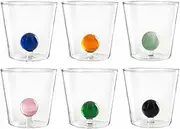 H&H Set of 6 Borosilicate Glass Glasses, Transparent, Inner Glass Ball, 300cc