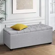 Artiss Tufted Storage Ottoman, Foot Rest Stool Bench Padded Seat Blanket Box Chest Bedroom Living Room Indoor, 97 x 41.5 x 37cm Faux Linen Fabric Open Lid Heavy Duty Large Store Space