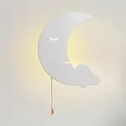 CJLWSLCO LED Moon Wall Lamp with Pull Switch Modern Decor Night Light Battery Powered Art Decorative Lights Bedside Wall Lamp for Children's Bedroom Nursery Boys Girls Room Wall Light Strip(White,Thre