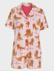 NEW PETER ALEXANDER WOMENS GROODLE DOG PINK CHECK TOP + SHORTS PJ SET 3+ RRP$119