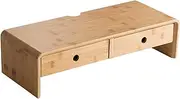 Simcat 2-Tier Monitor Stand with 2 Drawers, Monitor Stand Riser with Cable Management, Wood Desktop Stand for Office and Home Desk Organizers (Natural,H13xW50xD20 cm)