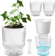 [T4U] Self Watering Plant Pots, 4 Inch Small Plant Pots, Self Watering Planter with Deep Reservoir, Plastic Flower Pots for All House Plants, Flowers, African Violets, 4 Pack,Transparent