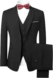 [SWJGLITTR] Men's Jacket Vest Pants No Tie Business Formal Casual Groom Suits One Button Slim Fit Tuxedo Suit, Black, L