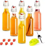 Swing Top Glass Bottles Brewing Bottles for Kombucha, Beer, Kiefer - 16 oz. - Grolsch Style Bottle (6 Set) with Funnel