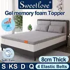 Gel Memory Foam Mattress Topper Bamboo Cover 8CM Underlay Mat Queen King Double