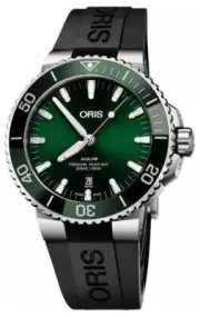 Oris Aquis Automatic Green Dial Black Rubber Divers Mens Watch 733 7766 4157-RS