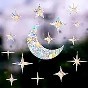GORGECRAFT 4 Sheets Moon Window Cling Stickers Stars Suncatcher Sticker Planet Universal Windows Film Vinyl Prismatic Non Adhesive Anti-Collision Sun Catcher Decals for Bird Strikes 30x22cm