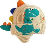 [Generic] Dinosaur Ear Knitted Hat Knit Hat with Ear Flaps Windproof Warm Hat Cold Weather Hat Knit Beanie Winter Cold Cap for Toddlers, Beige