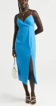 NEW Aqua Blue Paige Midi Dress SPORTSGIRL Size 16 Linen Blend RRP $79 *O