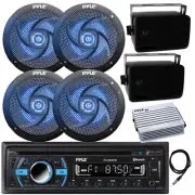 Pyle Marine CD Radio, Amplifier, 4x 6.5" LED + 2x 3.5" Speakers (Black), Antenna