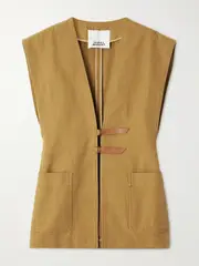 [Isabel Marant] Isabel Marant - Falila Leather-trimmed Cotton-canvas Vest - Camel - FR 34 FR 34 Brown