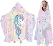 Fiwbnasz Unicorn Hooded Bath Towels for Kids, Quick Dry Lightweight Hooded Towel 30" x 50", Tie Dye Bath Towels for Beach, Pool, Travel