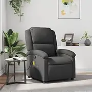Grey Real Leather Massage Recliner Chair for Room, Bedroom - Comfy Living Room Recliners, Lounge Space, Furniture & Reading Chair