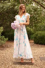Women's Party Wynter Maxi Dress Cap Sleeve in multicolor Multi Pastel Floral Chiffon 8
