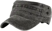 [Whyzsjnclg] Men Cadet Hat Vintage Low Profile Flat Top Adjustable Distressed Cap Hat Dark Grey Vintage Cadet caps