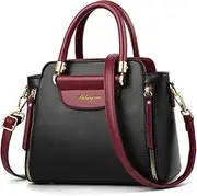 [NICOLE & DORIS] Women Top Handle Bag Elegant Handbags Contrast Color Shoulder Bags PU Leather Small Crossbody Bag Satchel Bag for Casual Daily