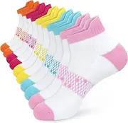 [ouhos] Womens Ladies White Thick Warm Trainer Running Socks Ankle Sports Cycling Walking Boot Socks for Women 4-7 Low Cut Anti Blister Cushioned Colourful Cotton Socks 5 Pairs