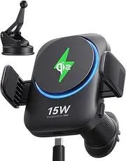 INIU Qi2 15W Car Phone Holder Wireless Charger, Ultra-Stable 22N for MagSafe Car Mount Charger with Cooling Fins & RGB Lighting ONLY Compatible with iPhone 16/15 / 14/13 / 12 Series