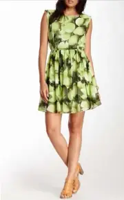 Papillon Woman's Extra Large Green Multi-Colored Sleeveless Dress NWT