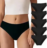 [YCQQPRO] Seamless Briefs Women's No Show Underpants Women's Seamless Underwear Women Bikini Panties with Silk Lining Hipster Panties Pack of 5, Black, Medium