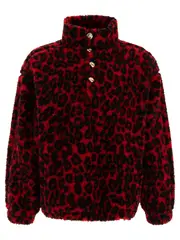 [Alexander Mcqueen] Alexander Mcqueen-Leopard Print Fleece Jacket Giacche Rosso-Uomo L Red