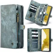 CaseMe For Samsung Galaxy S22 Plus Zipper & Detachable Retro Leather Pouch Wallet Flip Purse Bag Detachable Phone Case Cover (Sky Blue)