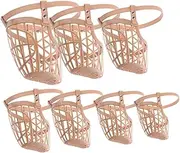 Totority 1Set Adjustable Plastic Basket Dog Muzzle with Comfortable PU Leather Strap Bite Safety Mask for Dogs Apricot