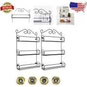 Rustic Wall-Mounted Metal Spice Rack, 3 Tier Organizer - Ideal for Small Spaces