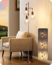 Farmhouse Floor Lamp Dimmable, Industrial Standing Lamp for Living Room, Brown