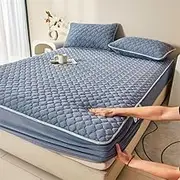 Milk Velvet Mattress Cover Skin Friendly Breathable Bed Sheet Mattress Protector with Elastic Straps Comfortable Fitted Sheet for Twin Full Queen King Size Bed-Blue||150x200cm