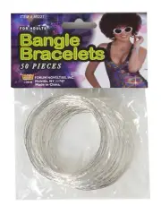 SILVER BANGLE BRACELETS 50 PIECE 80's DISCO PIRATE WENCH GYPSY COSTUME ACCESSORY