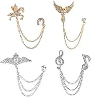 [Generic] Chamvino 4PCS British style crown brooch Men's suit chain pins Retro badge corsages Punk tassel chain Ladies corsage accessories Sophisticated Suit Badge