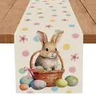 Easter Table Runner Bunny Eggs Basket Flowers Burlap Table Decoration Spring