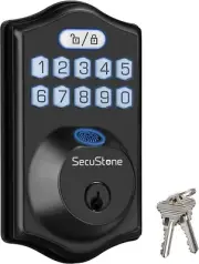Secustone Smart Lock - Fingerprint Door Lock with Keypad, Black, 3-in-1 Auto ...
