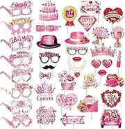 Lucleag Mother's Day Photo Booth Props Set, 30Pcs Mothers Day Photo Props 8Pcs Party Glasses, Best Mom Paper Selfie Props for Mother's Day Birthday Decoration Party Supplies