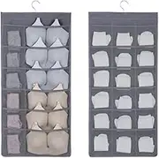 Hanging Closet Organizer, Hanging Storage Organiser, Dual-Sided Wall Shelf Sock Organizer, Sunglasses Jewelry Organizer, Hanging Door Wardrobe Storage Bags for Underwear, Stocking, Bra and Sock (31.3x14.9'', 12+18 Pockets) (Grey)