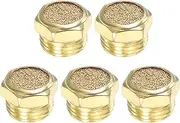 uxcell 1/2" PT Brass Pneumatic Muffler, 5 Pcs Flat Sintered Exhaust Air Compressor Muffler Filters Solenoid Valve Fitting for Valves Cylinders Oil Tanks Air Tools, Golden
