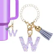 Letter Charm for Stanley Tumbler Initial Keychain with Tassel Letter W Purple