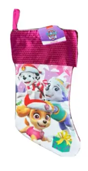 Christmas Stocking Paw Patrol 16” Pink Sequin Look Cuff Skye Nickelodeon Jr NWT