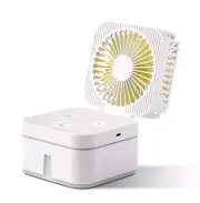 USB Magic Cube Folding Fan Desktop Fan Mist Humidifier 2 in 1 Low Noise - White