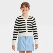 Girls V-Neck Button-Front Striped Cardigan Sweater - Cat & Jack Black/White 12 m