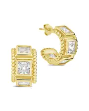Sterling Forever 14K Plated CZ Cassia Huggie Hoops