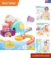 Interactive Bath Toy Set with Water Slide, Duckies & Fishing Net - No Assembly
