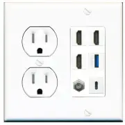 RiteAV 3 HD USB3 USBC Coax Wall Plate - Tamper Proof [White]