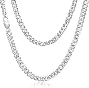 [VNOX] 6mm Cuaban Necklace for Men - Mens Women Sterling Silver Plated Chain Solid 6mm Diamond Cut Curb Cuban Link Chains,18/20/22/24/26/28/30 Inch,Jewelry Gifts for Men