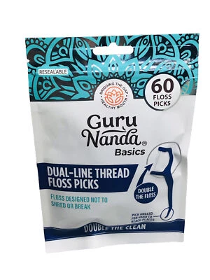 GuruNanda Dual Line Thread Floss Picks 60ct Reusable Double The Clean