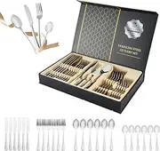 24-Piece Stainless Steel Flatware Silverware Set with Premium Gift Box Service for 6, Superior Cutlery Set Suitable for Family Party Includes 6 Knifes/ 6 Forks/ 6 Spoons/ 6 Teaspoons