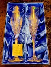KILLARNEY 2 PC. Lead CRYSTAL Wine Flutes 22 CT. Gold Finish Irish Quality NEW