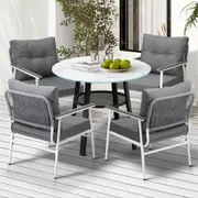 Livsip Outdoor Dining Set Patio Furniture 4 Seater Marble Tempered Glass Table