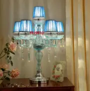 Luxury Blue K9 Crystal Table Lamp Modern Led Bedroom Desk Light Lampshade Fixtur